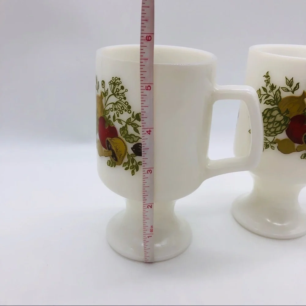 RETRO MUSHROOM PEDESTAL MILK GLASS COFFEE MUGS - SET OF 2